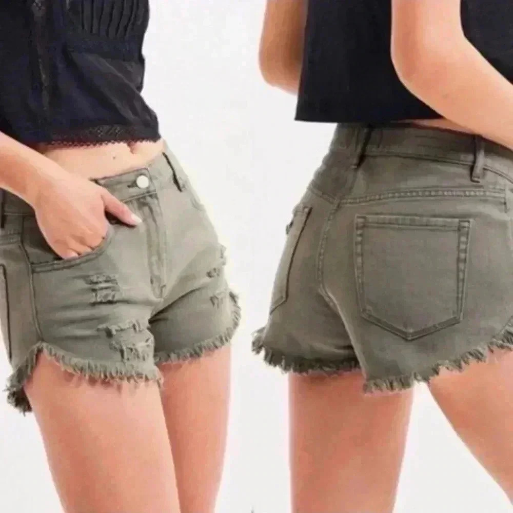 Pacsun dark green distressed high rise festival shorts in size 26